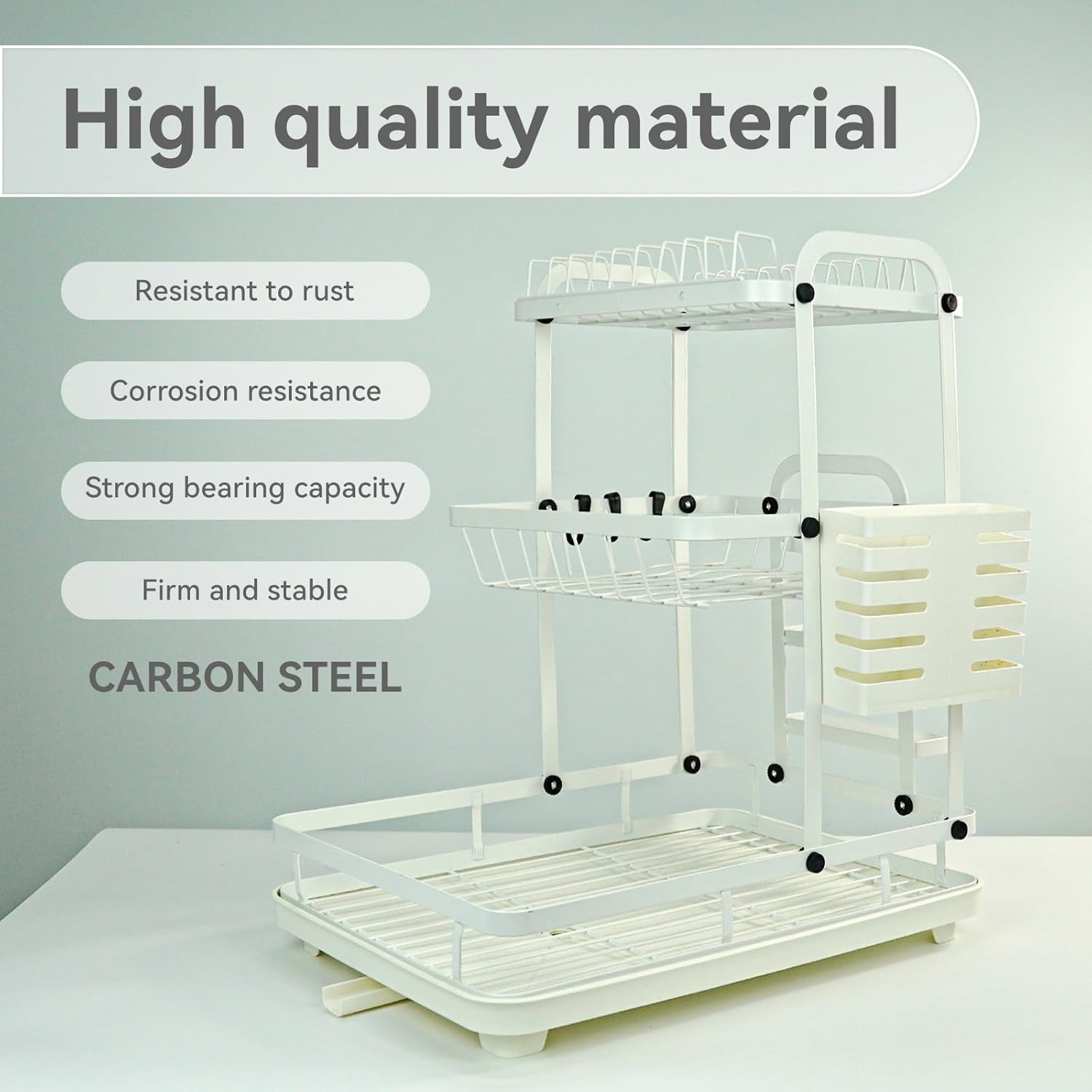 Dish Drying Rack - 3 Tier Dish Rack with Drain Spout, Rust Resistant Dish Drainer