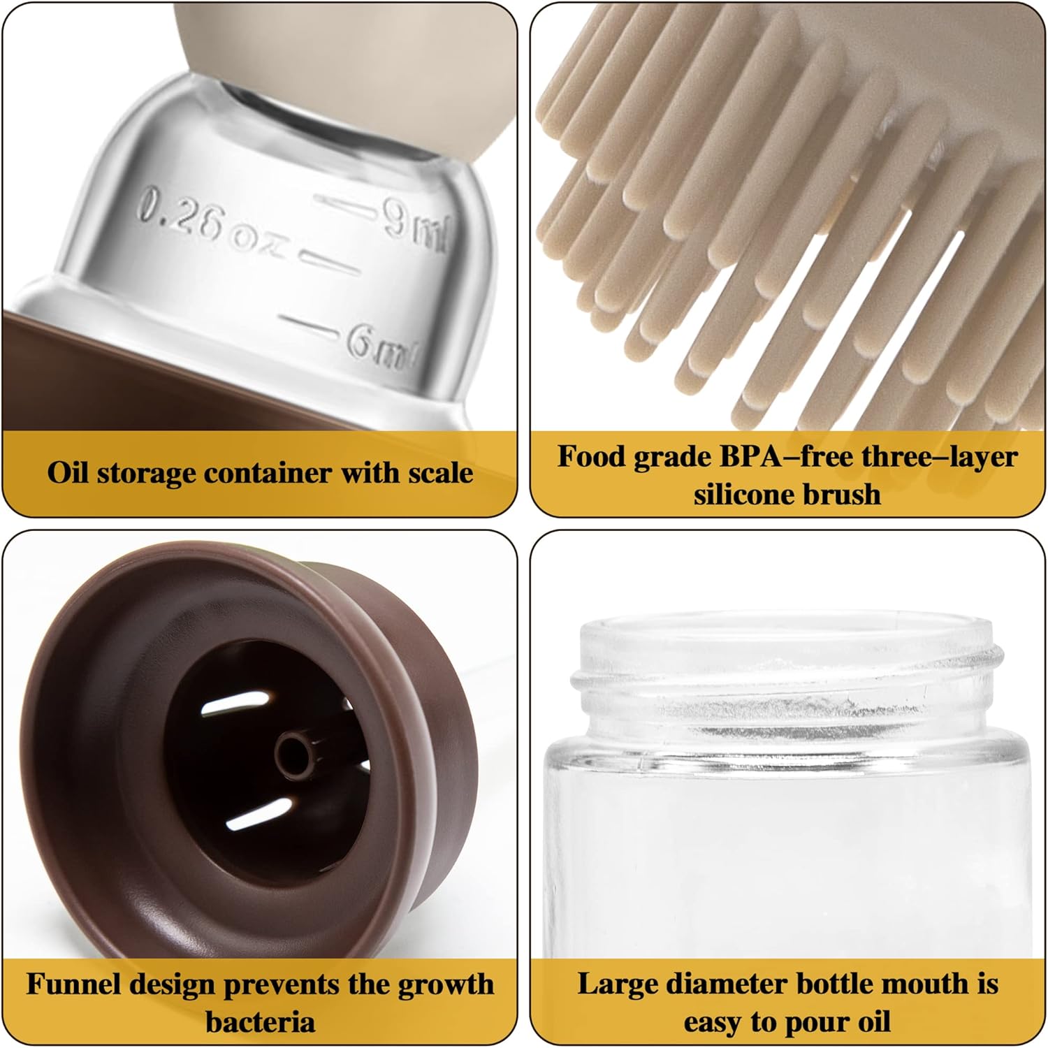 Oil Dispenser with Brush for Cooking, Kitchen Olive Oil Glass Bottle with Silicone Brush