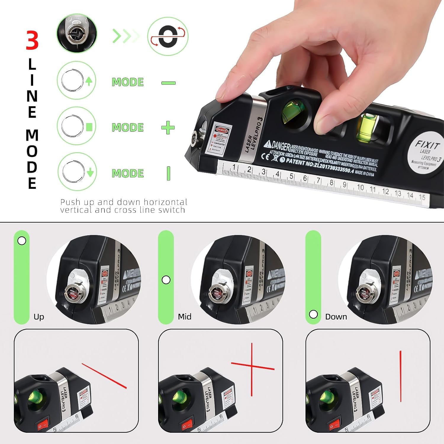 Laser Level Line Tool with Metric Rulers