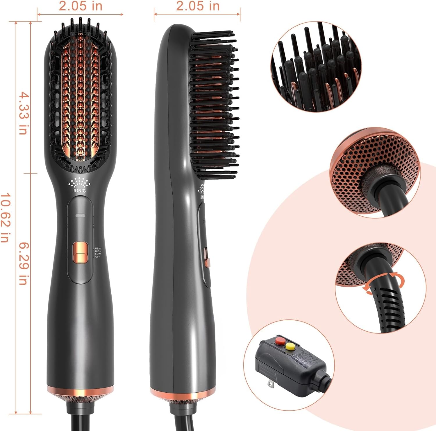 Joy Professional 3-in-1 Hair Styling Brush with Hair Dryer, Straightener & Volumizer