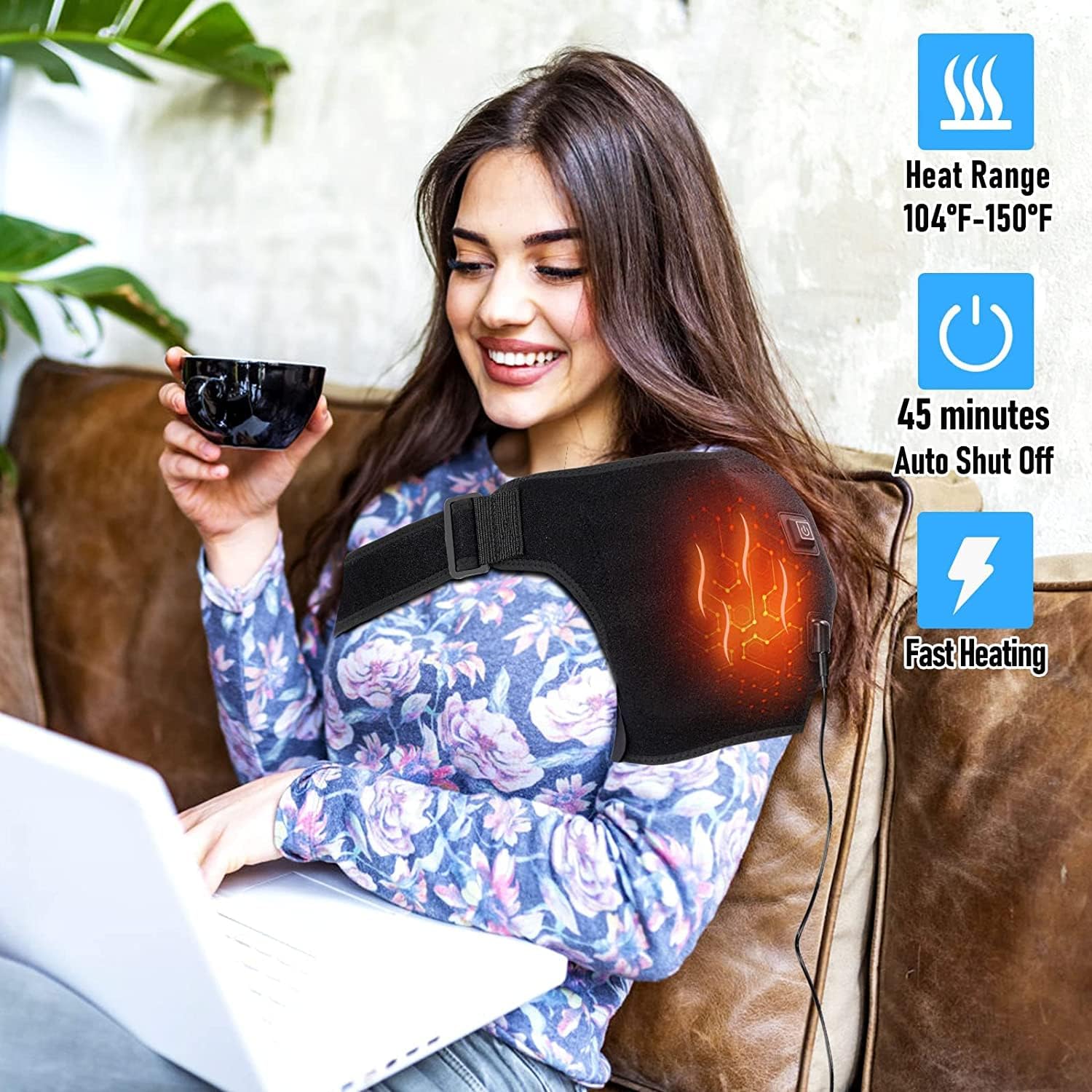 Heated Shoulder Wrap Brace with Massage Electric Shoulder Massager Heating Pad