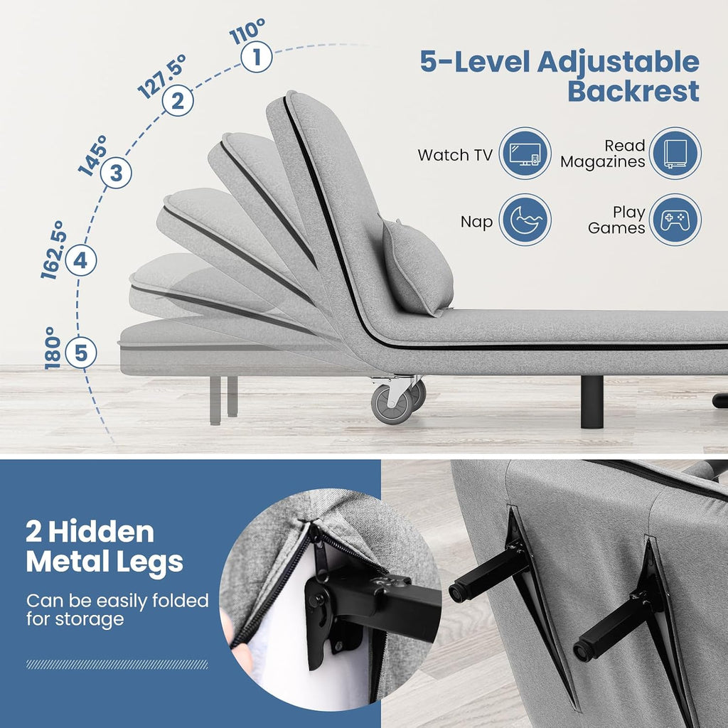 3-in-1 Convertible Sofa Bed with 5-Position Adjustable Backrest & Lumbar Pillow
