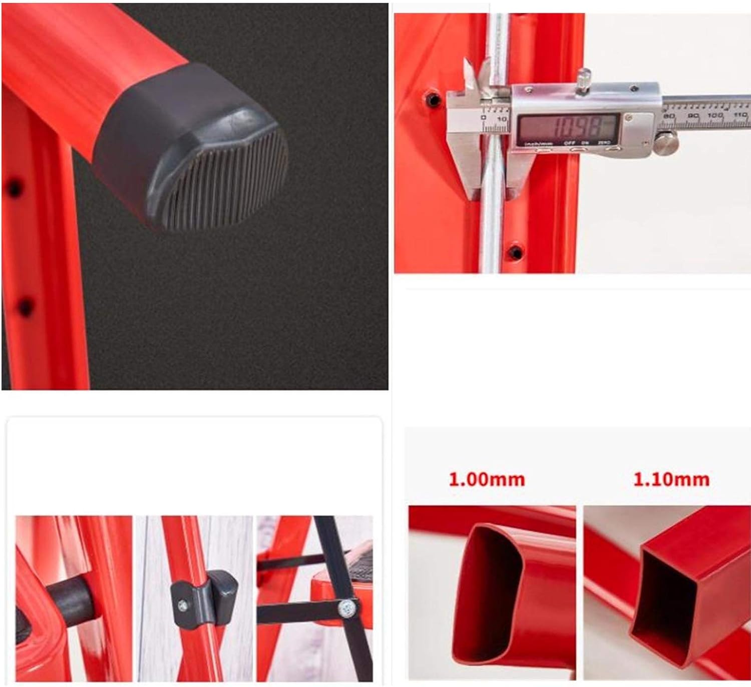 سلم حديدي قابل للطي باللون الأحمر مكون من 4 درجات