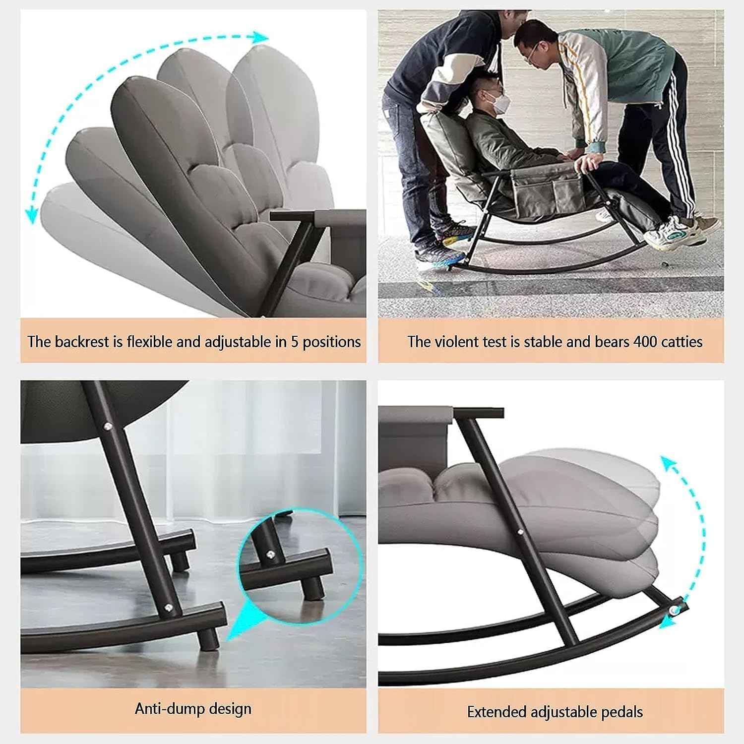 Upholstered Rocking Chair, Modern Rocking, Leisure Rocking Chair, Comfy Rocker with Safe Metal Base