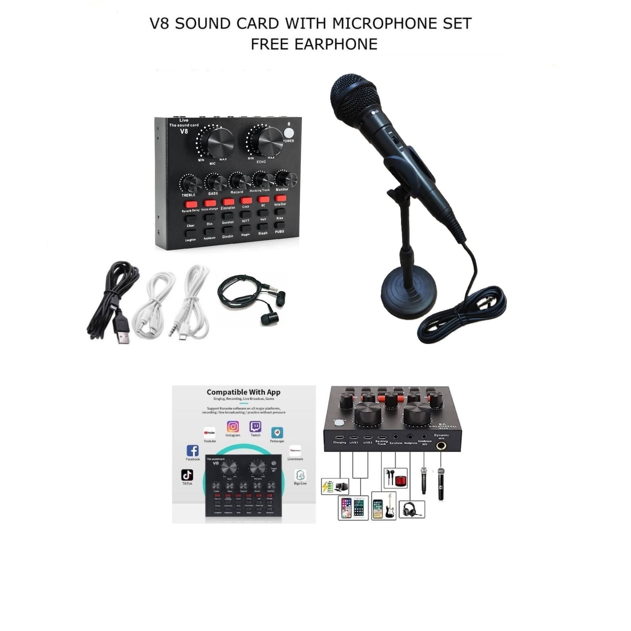 V8 Sound Card With Dynamic Microphone Set