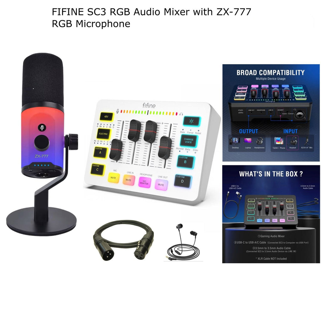 FIFINE SC3 RGB Audio Mixer with ZX-777 RGB Microphone