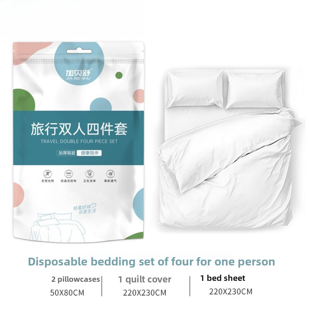 Disposable 4pc King Size Bed Sheet With 2Pillow Cover & Quilt Set