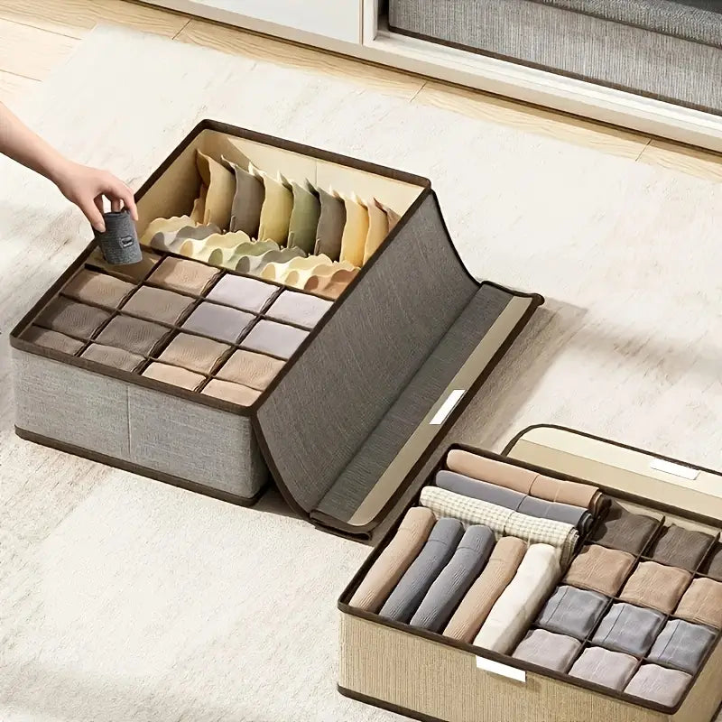 3-in-1 Drawer Organizer Box with Lid, Minimalist Non-Woven Fabric Storage for Underwear, Socks