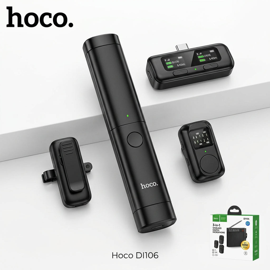 HOCO DI106 is a magnetic-attached 3-in-1 wireless digital microphone