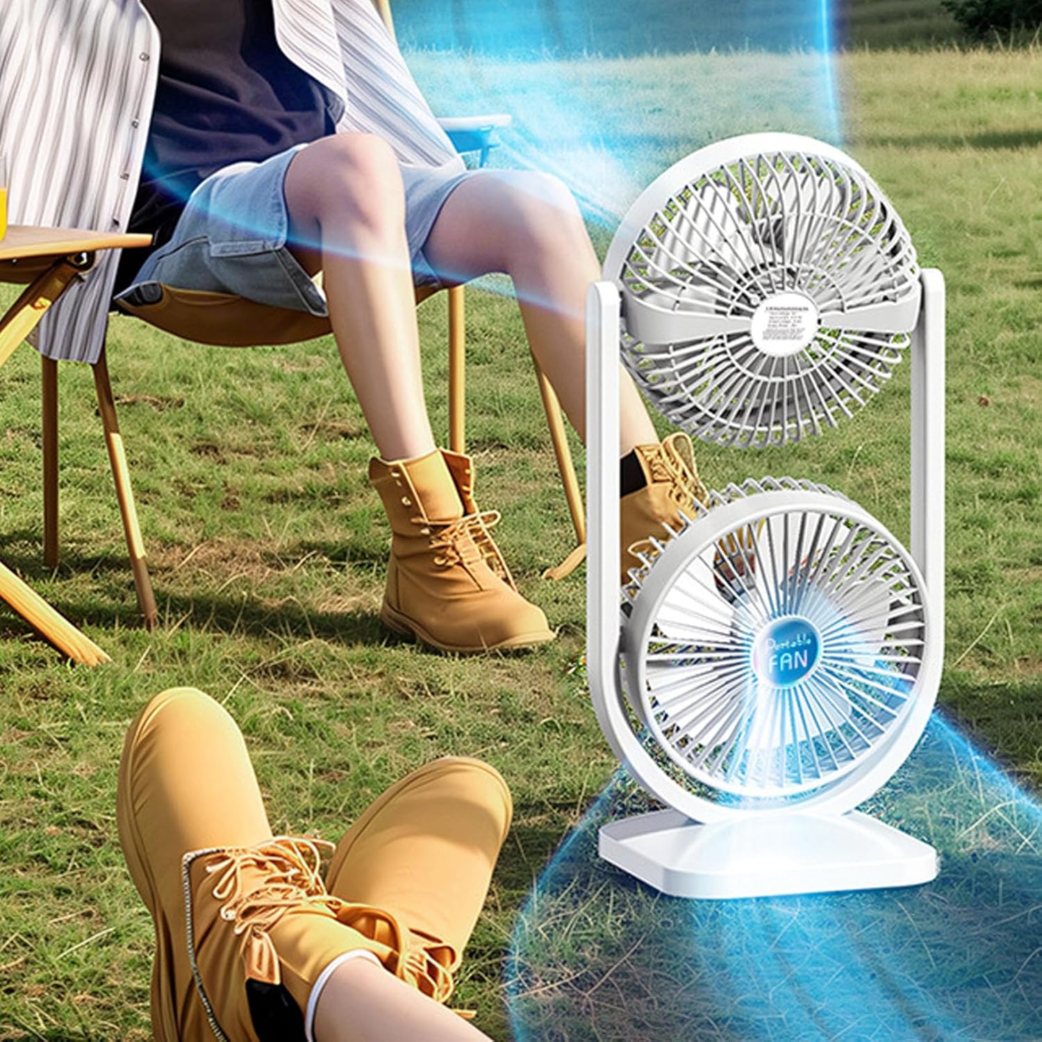 Generic Double Head Fan, USB Rechargeable Dual Head Fan 3 Speed