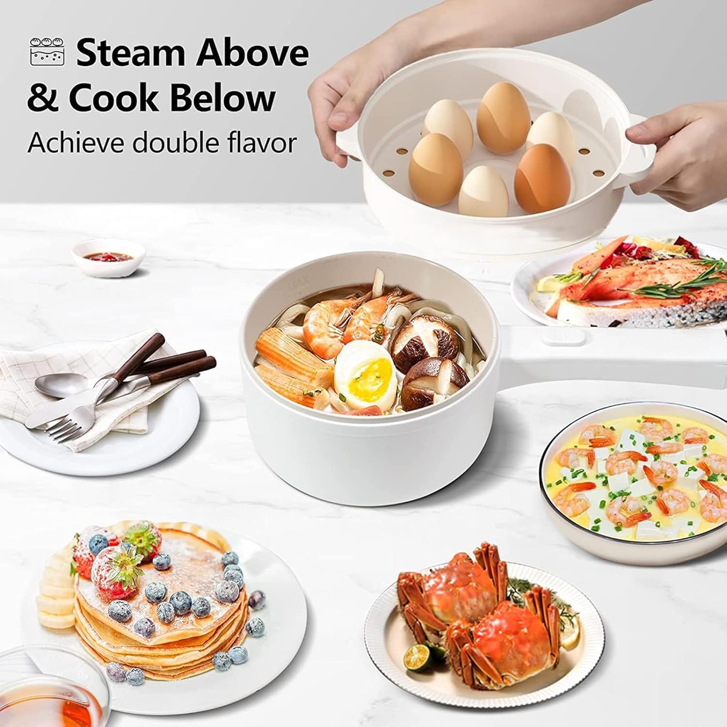 1.8L Electric Hot Pot with Steamer & Temperature Control