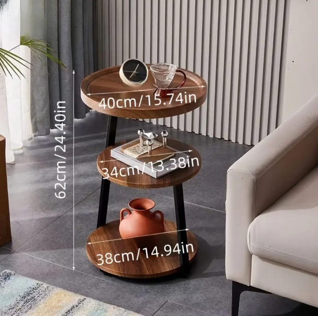 طاولة جانبية مستديرة مع 3 رفوف لغرفة المعيشة وغرفة النوم وطاولة بجانب السرير بإطار معدني قوي