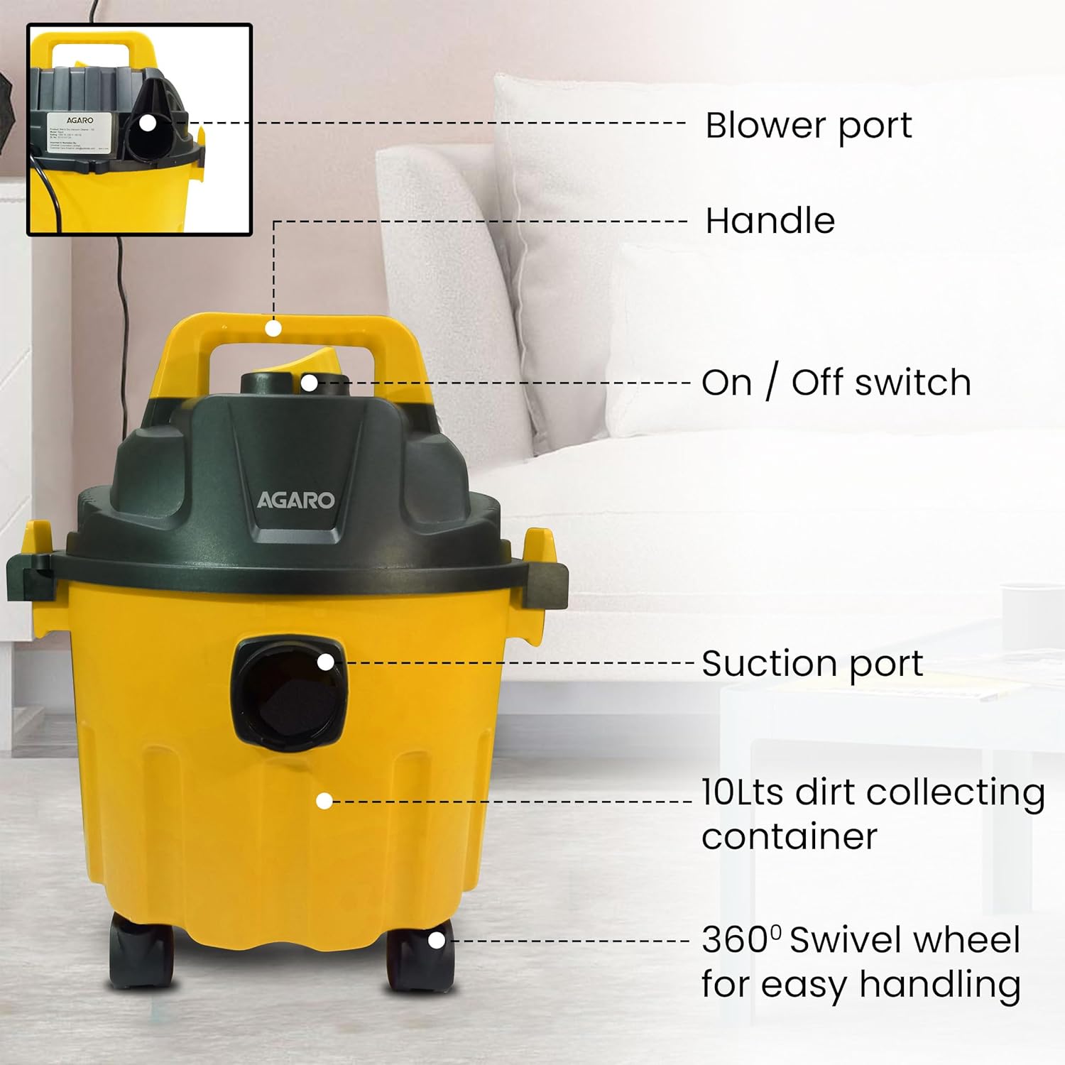 Rapid Vacuum Cleaner - 10 LTR 1000w Yellow