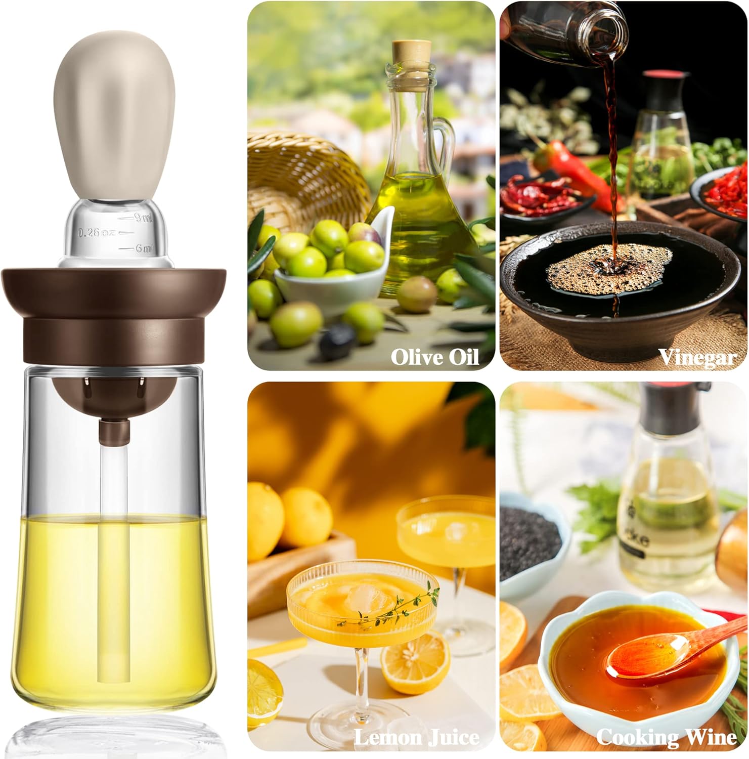 Oil Dispenser with Brush for Cooking, Kitchen Olive Oil Glass Bottle with Silicone Brush