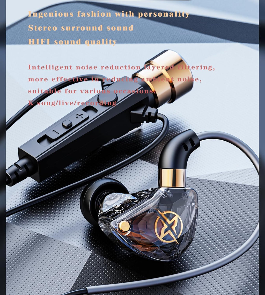 KT-02 Karaoke Hifi Wired Headphones Featuring a Microphone for Singing