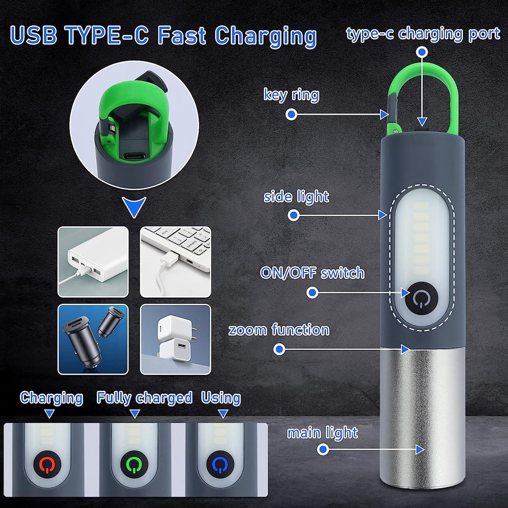 مصابيح يدوية LED قابلة لإعادة الشحن، مصابيح يدوية تكتيكية عالية اللومن مع إمكانية التكبير و4 أوضاع
