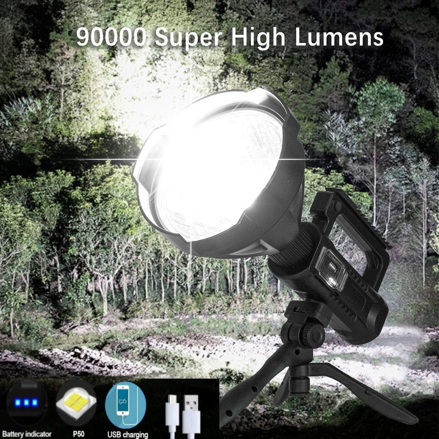FLASHLIGHT Rechargeable  90000 Lumen Super Bright with Tripod