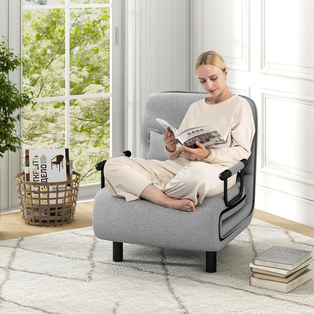 3-in-1 Convertible Sofa Bed with 5-Position Adjustable Backrest & Lumbar Pillow