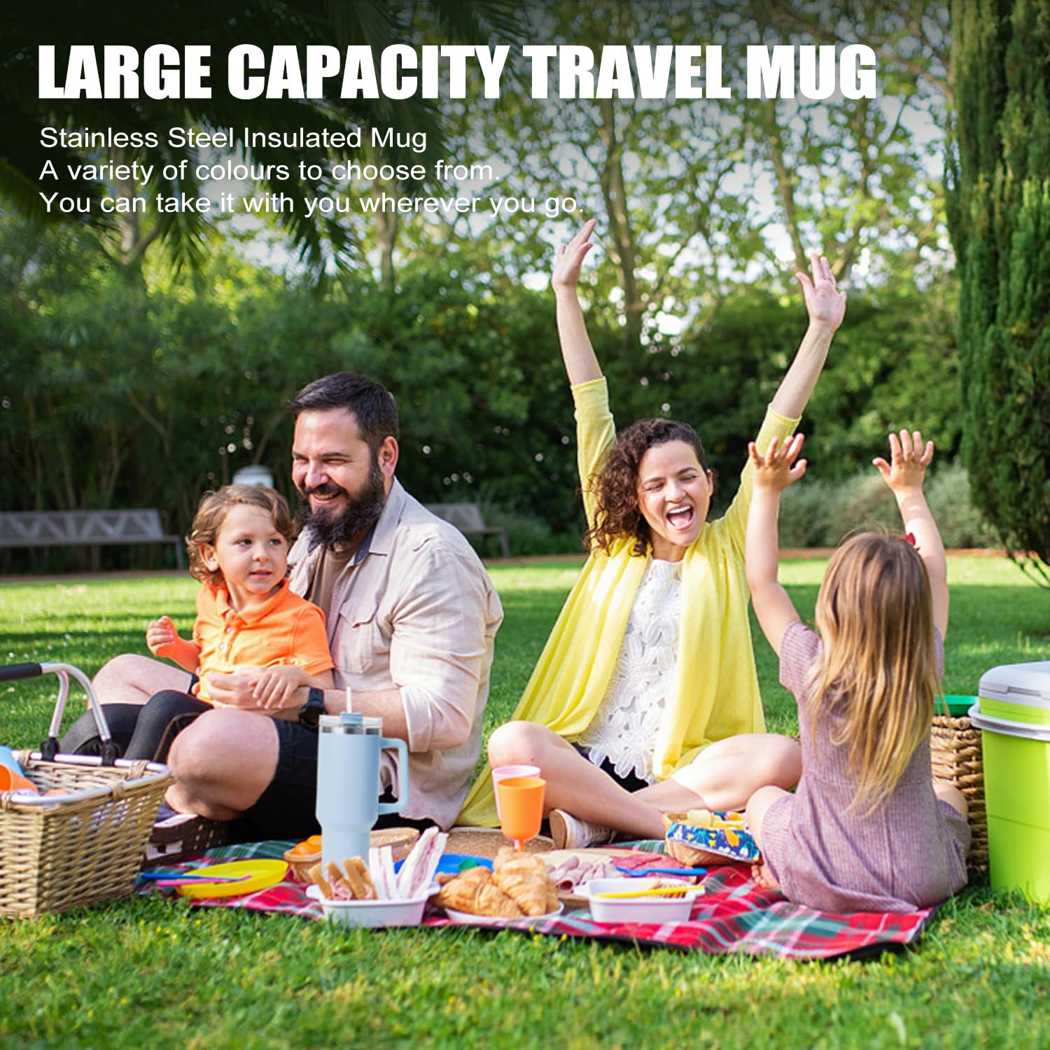 Tumbler with Straw Lid and Handle, 40oz Stainless Steel Coffee Travel Insulated Cup Mug