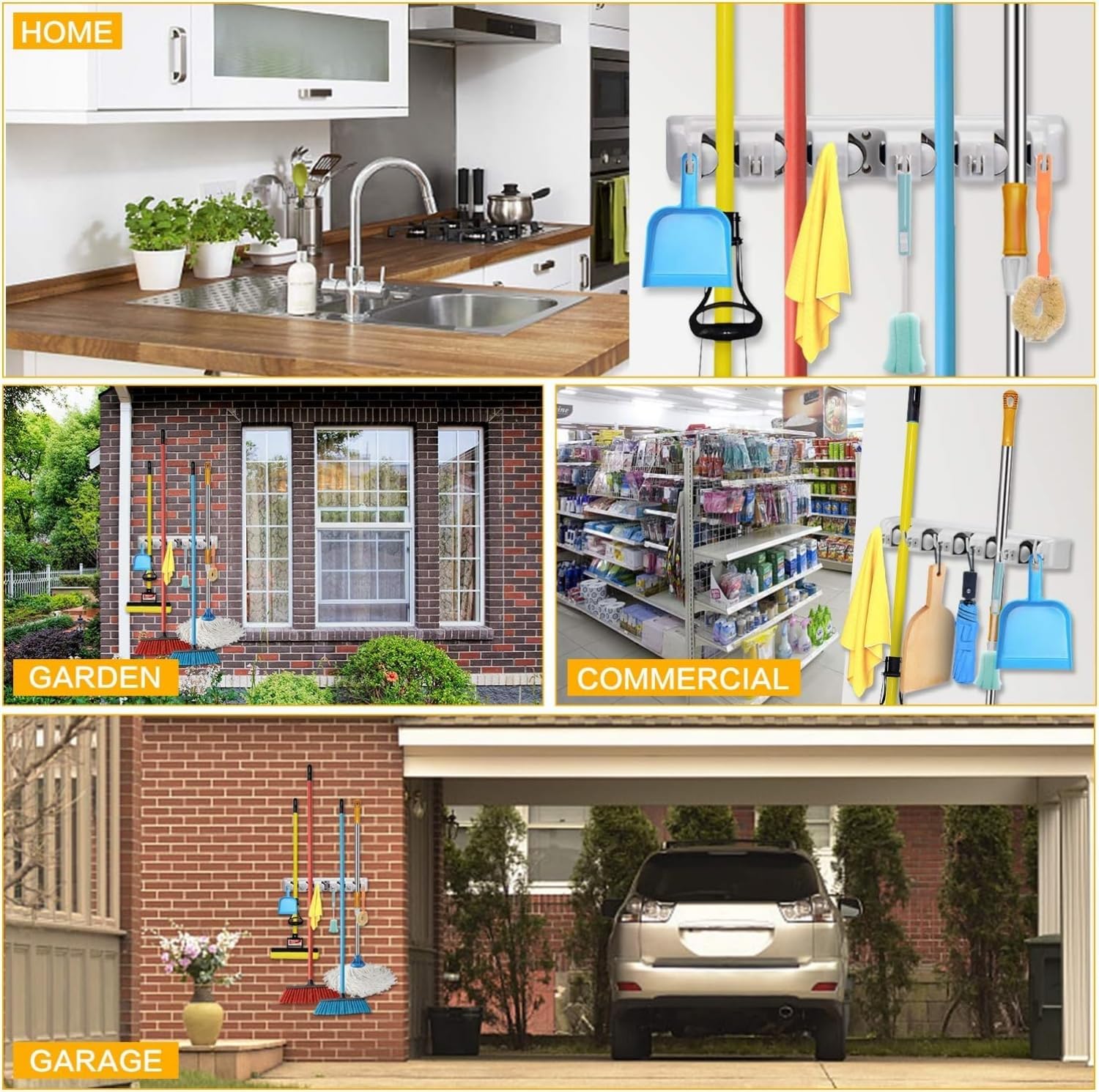 Mop And Broom Holder, Wall Mounted Organizer Mop And Broom Saving Space Storage Rack
