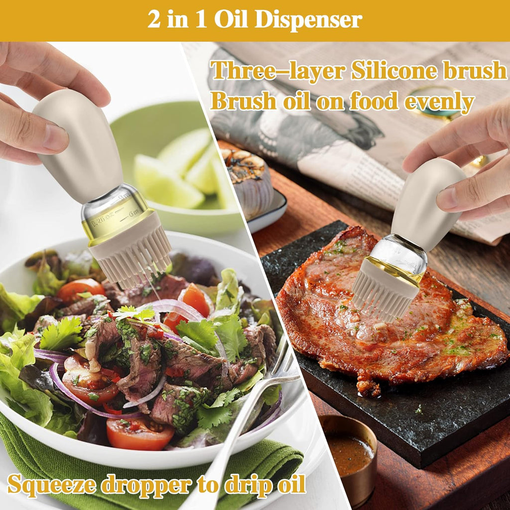 Oil Dispenser with Brush for Cooking, Kitchen Olive Oil Glass Bottle with Silicone Brush