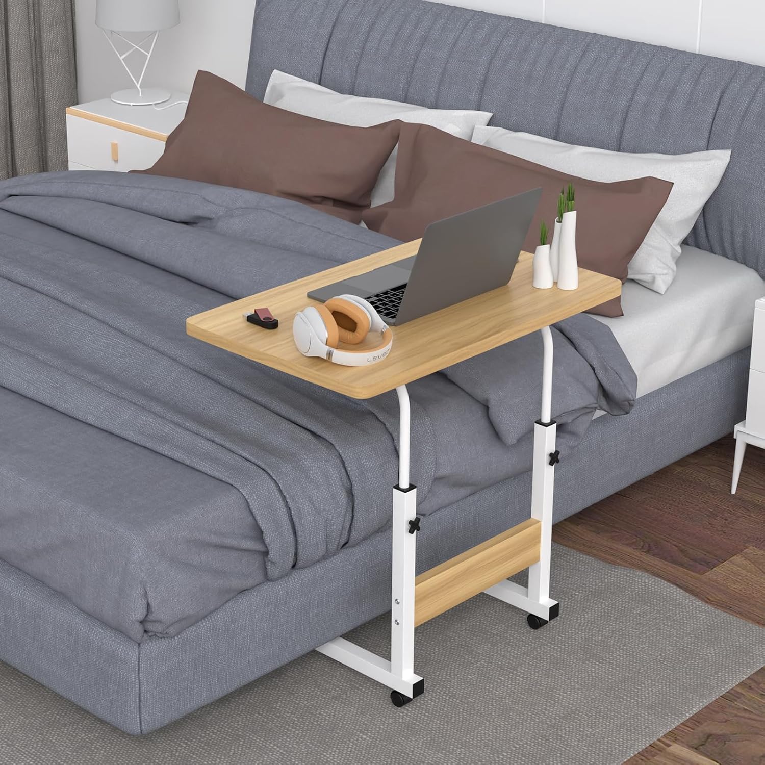 Side Table with Wheels, Laptop Table, Height Adjustable, Standing Desk, Laptop Stand