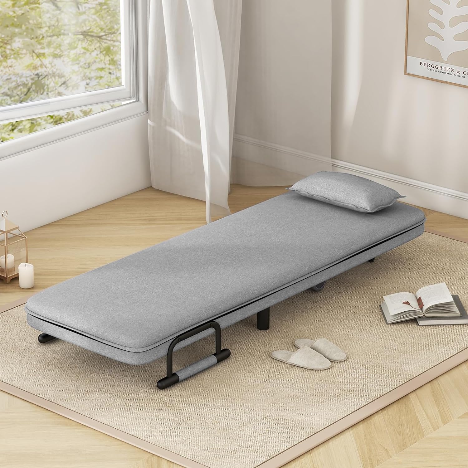 3-in-1 Convertible Sofa Bed with 5-Position Adjustable Backrest & Lumbar Pillow