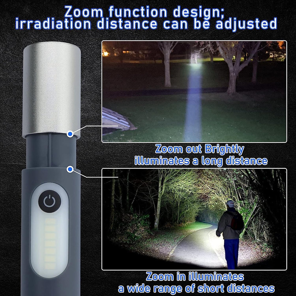 مصابيح يدوية LED قابلة لإعادة الشحن، مصابيح يدوية تكتيكية عالية اللومن مع إمكانية التكبير و4 أوضاع