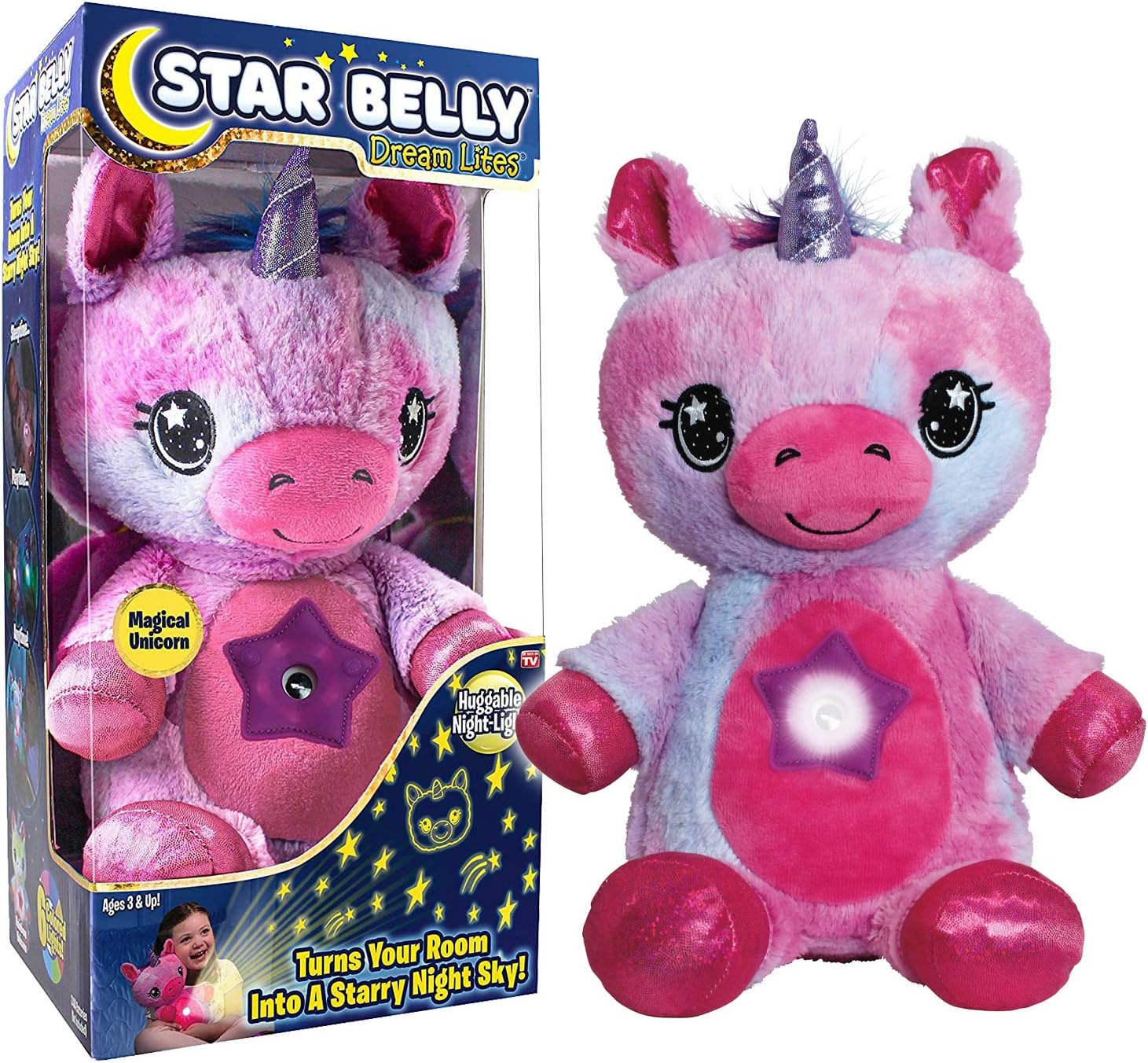 Star Belly Dream Lights, Stuffed Animal Night Light, Cuddly  Puppy or Unicorn - Projects Glowing Stars & Shapes in 6 Gentle Colors