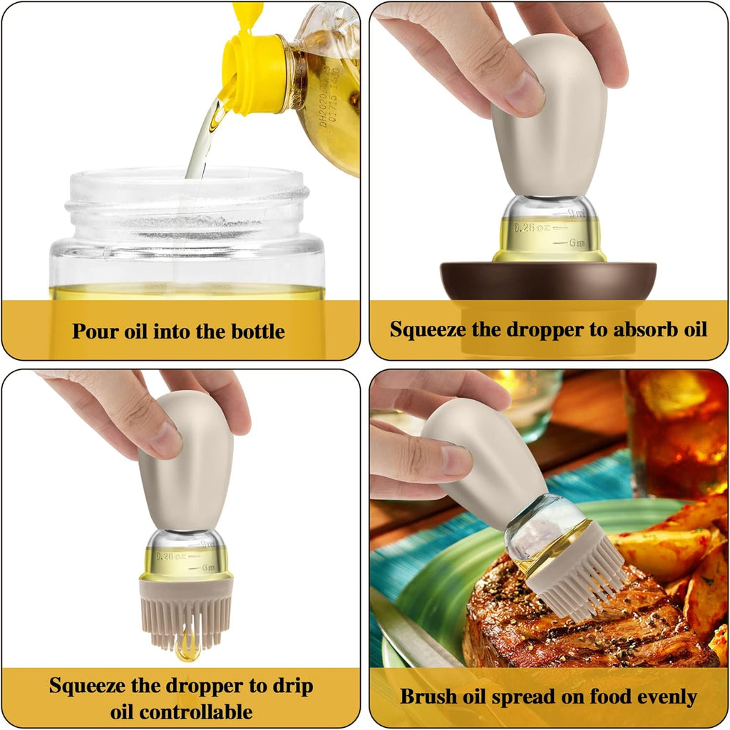 Oil Dispenser with Brush for Cooking, Kitchen Olive Oil Glass Bottle with Silicone Brush