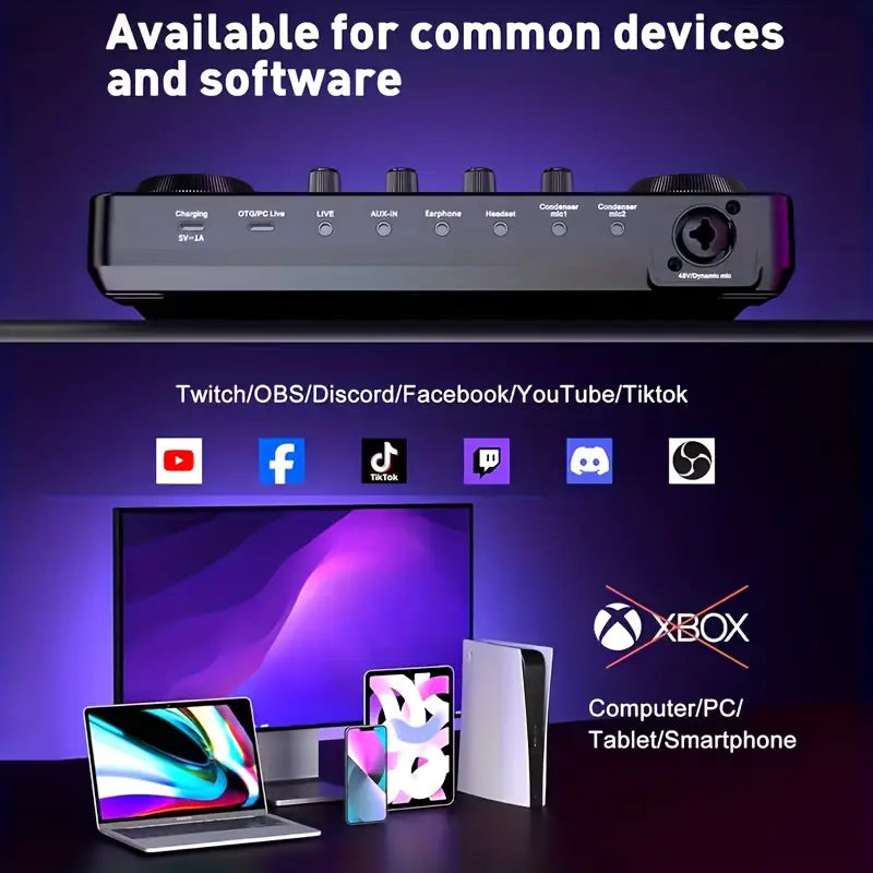 بطاقة صوت P300 مع مجموعة ميكروفون U87P تعمل عبر USB، نظام بث وتسجيل وصوت مباشر متكامل