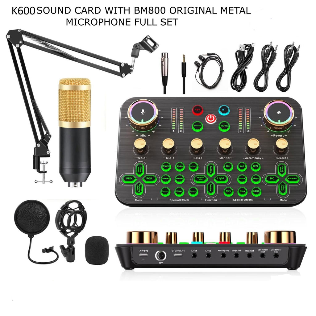 K600 Sound Card with BM800 Professional Metal-Chip Microphone Full Set