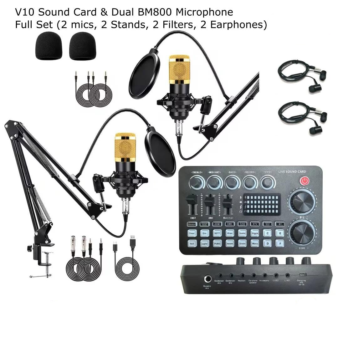 V10 Sound Card With Dual BM800 Microphone Full Set