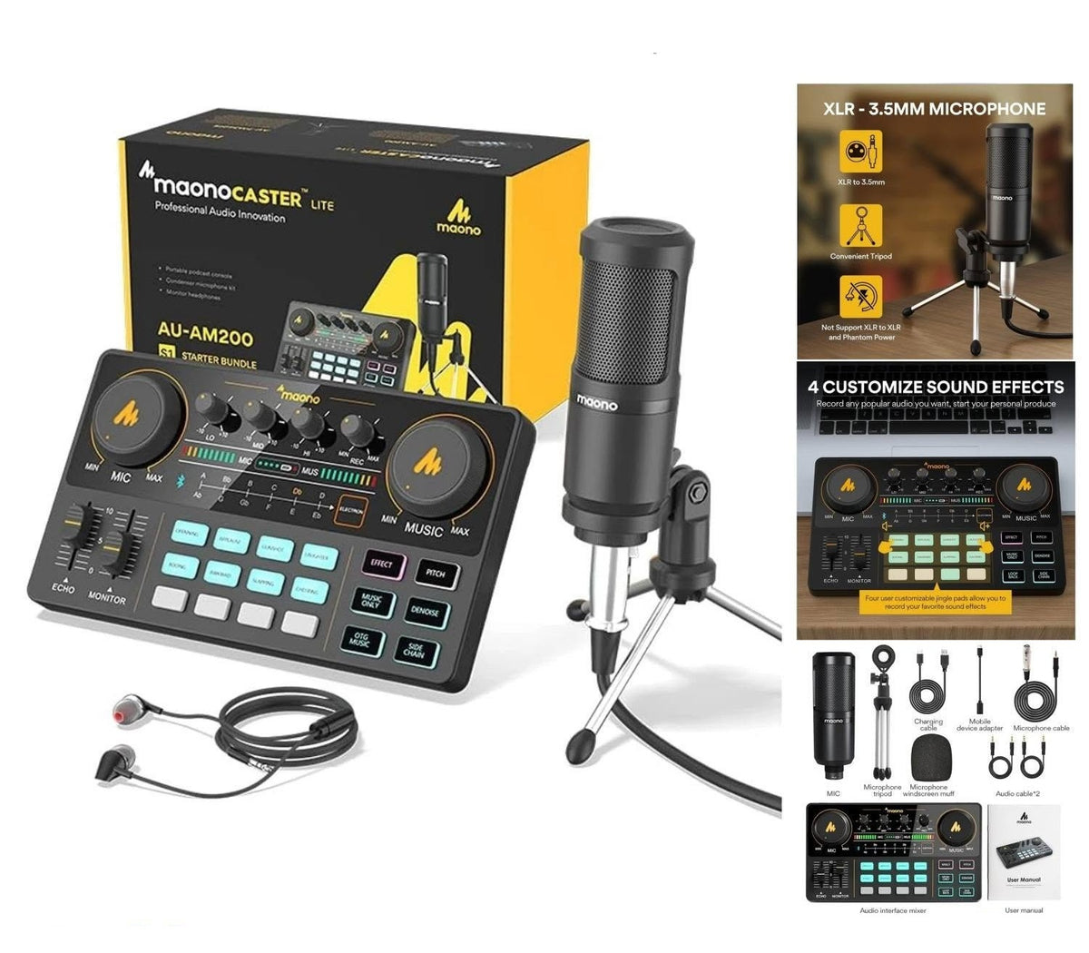 Maonocaster Maonocaster AU-AM200S1 Lite Portable All-In-One Podcast Production Studio With Microphone And Audio Interface for Podcast, Games