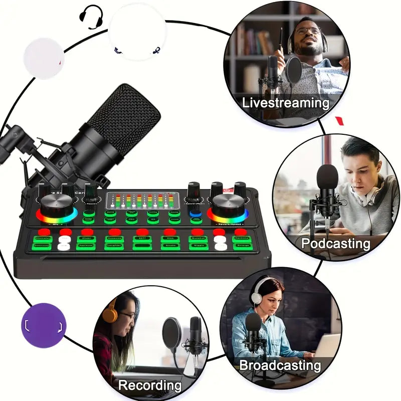 بطاقة صوت احترافية M300 مع مجموعة ميكروفون مكثف بجودة الاستوديو 