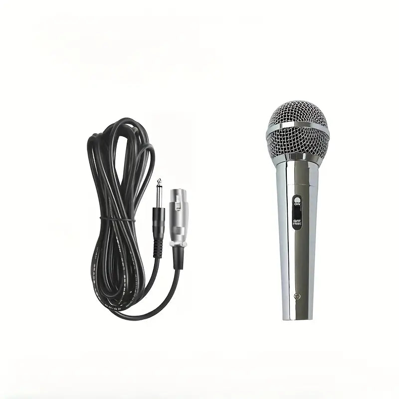 ميكروفون سلكي عالمي بملف متحرك، ميكروفون كاريوكي محمول باليد كلاسيكي فضي اللون
