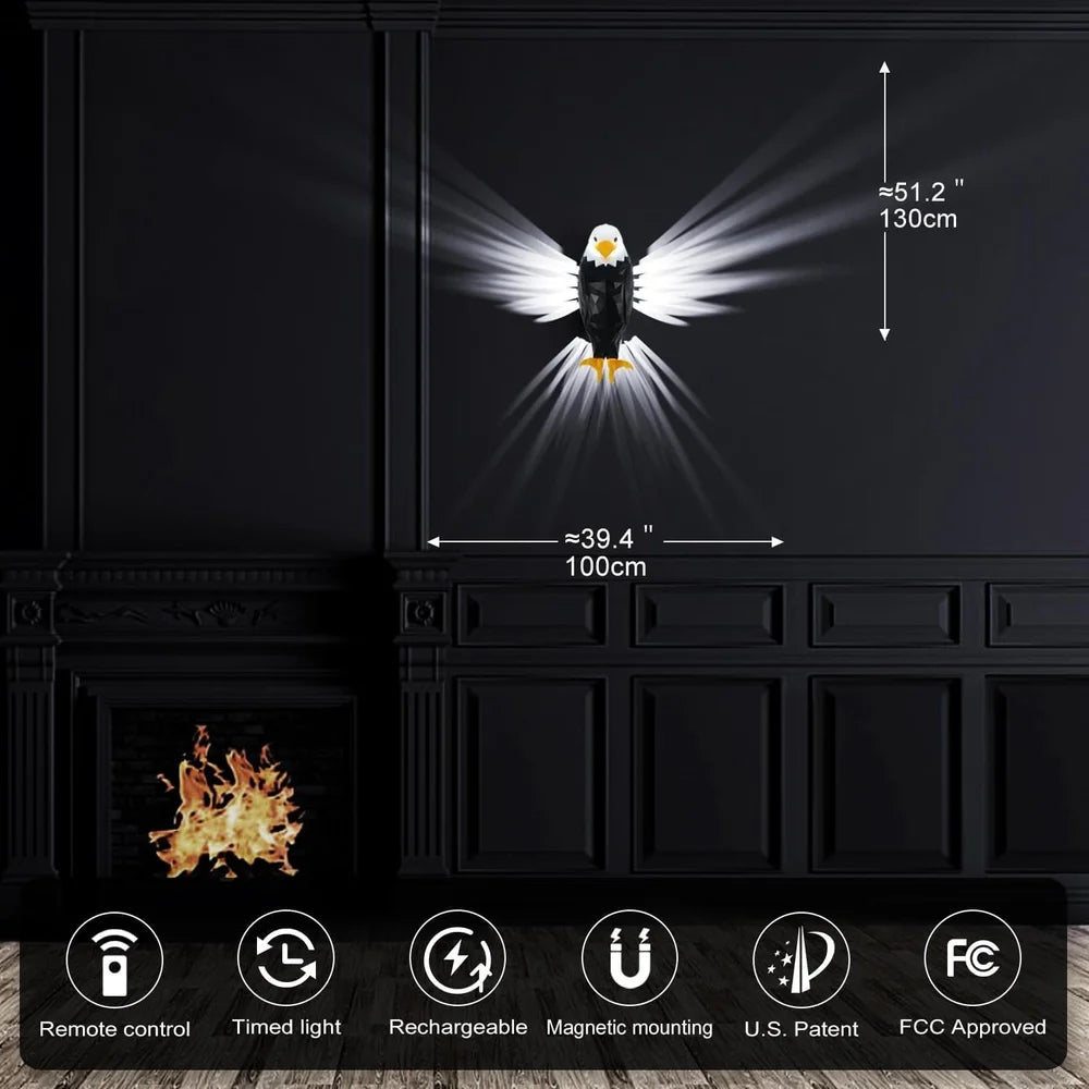 Plastic Bald Eagle Wall Light, American Animal Bird Wall Night Light, White, Home