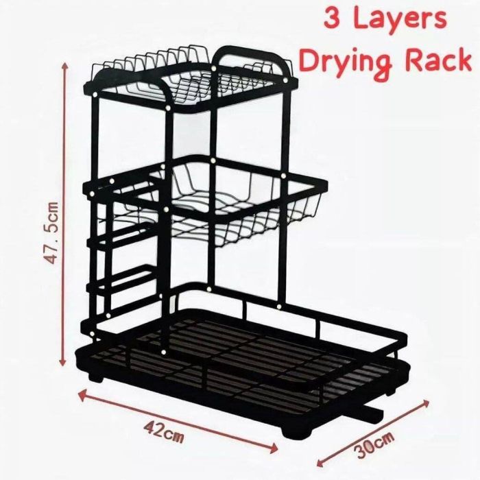 Dish Drying Rack - 3 Tier Dish Rack with Drain Spout, Rust Resistant Dish Drainer