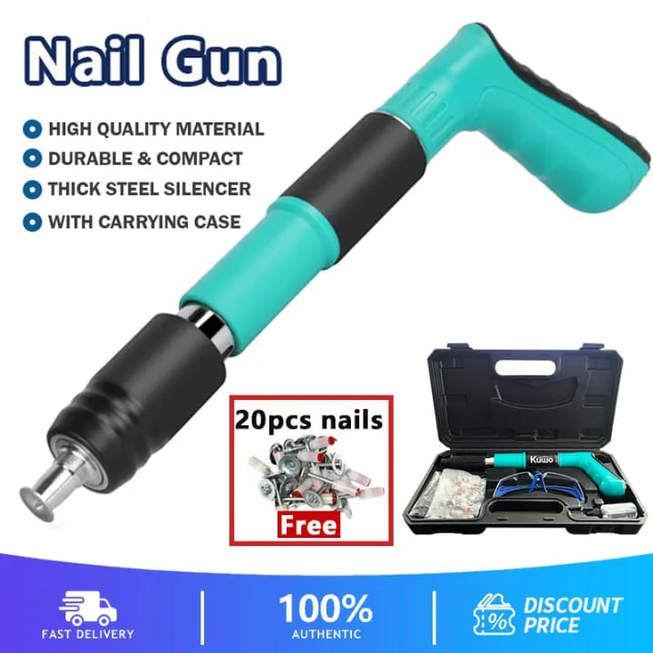 مسدس مسامير مع 20 مسمارًا دائريًا، مجموعات مسدسات مسامير خرسانية، مجموعة أدوات مسامير فولاذية يدوية قابلة للتعديل بخمس سرعات