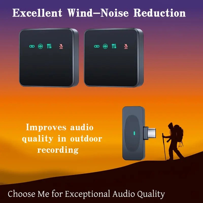 ميكروفون لافاليير لاسلكي مزدوج مع خاصية تقليل الضوضاء ومقاومة الرياح