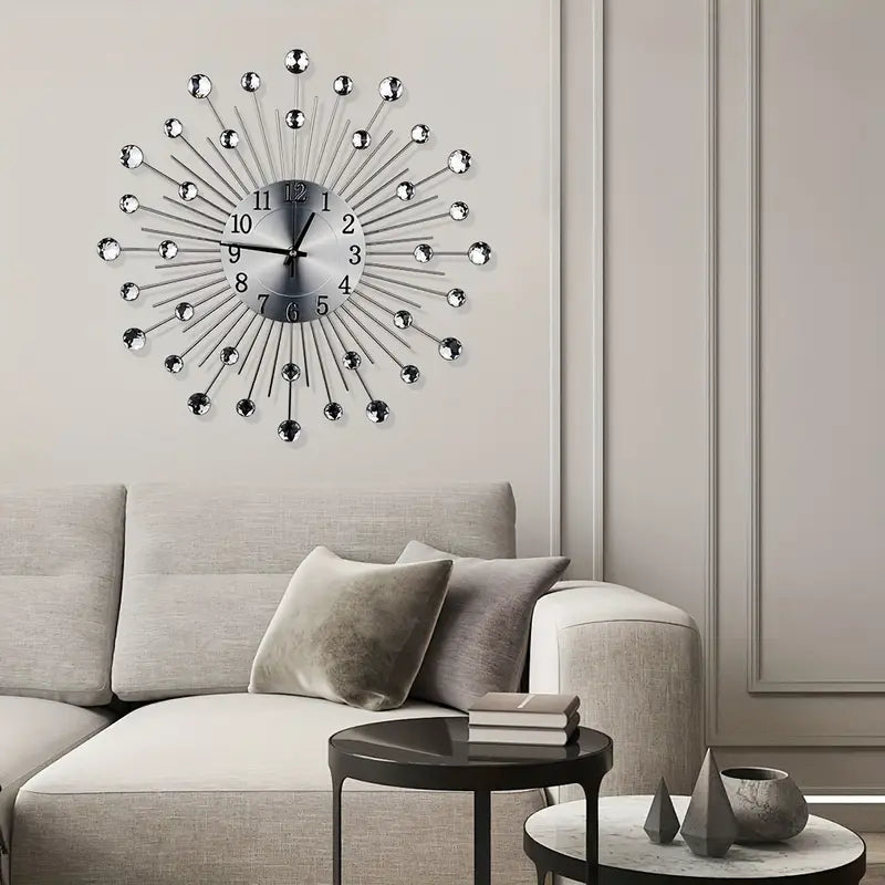 Star Design Silver Color Metal Fancy Wall Clock