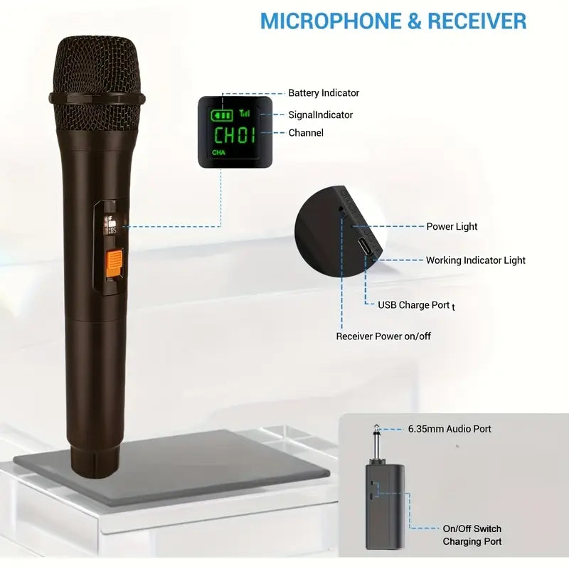 Single Wireless Microphones for Family Gatherings, Outdoor Activities, Performances, and KTV, Receivers Rechargeable