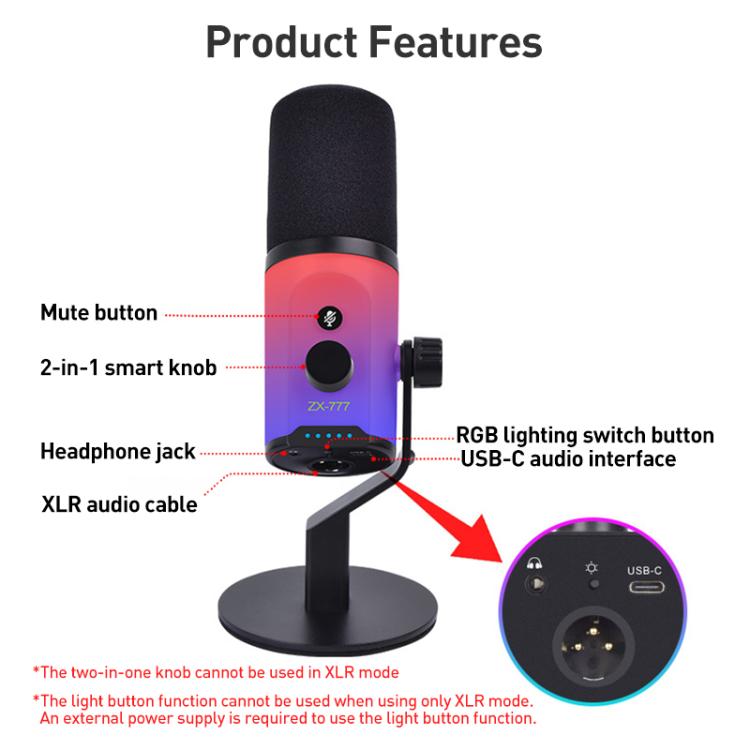 ZX-777 XLR / USB-C RGB Dynamic Microphone