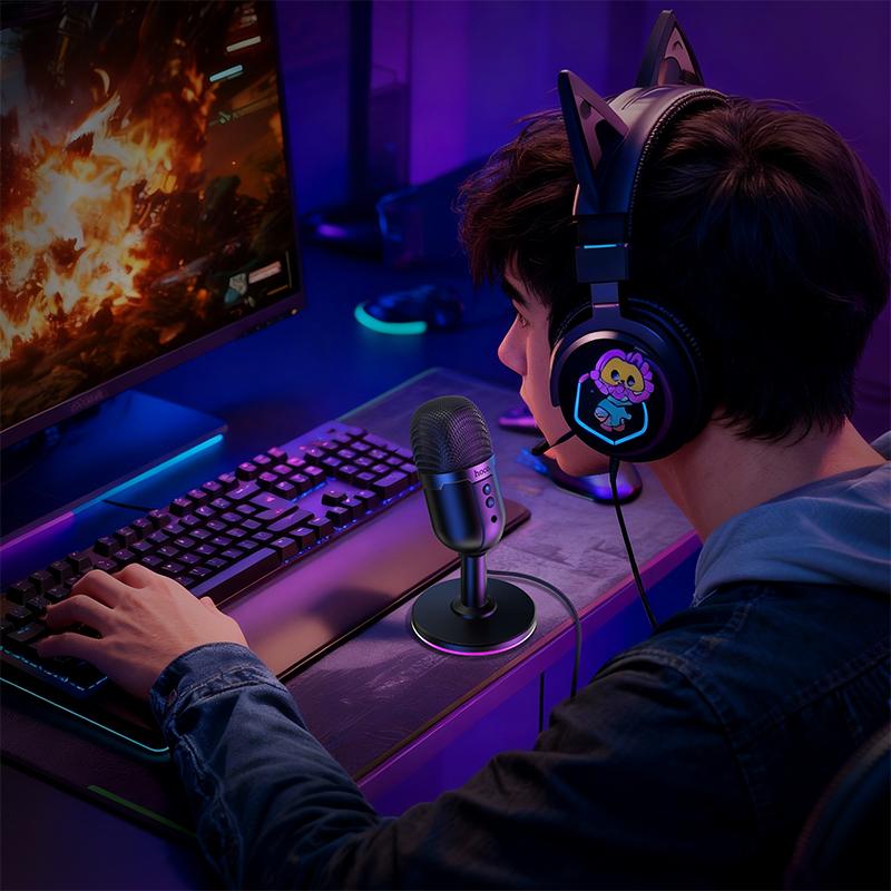 hoco L25 Bright USB-A Port RGB Desktop Microphone(Black)