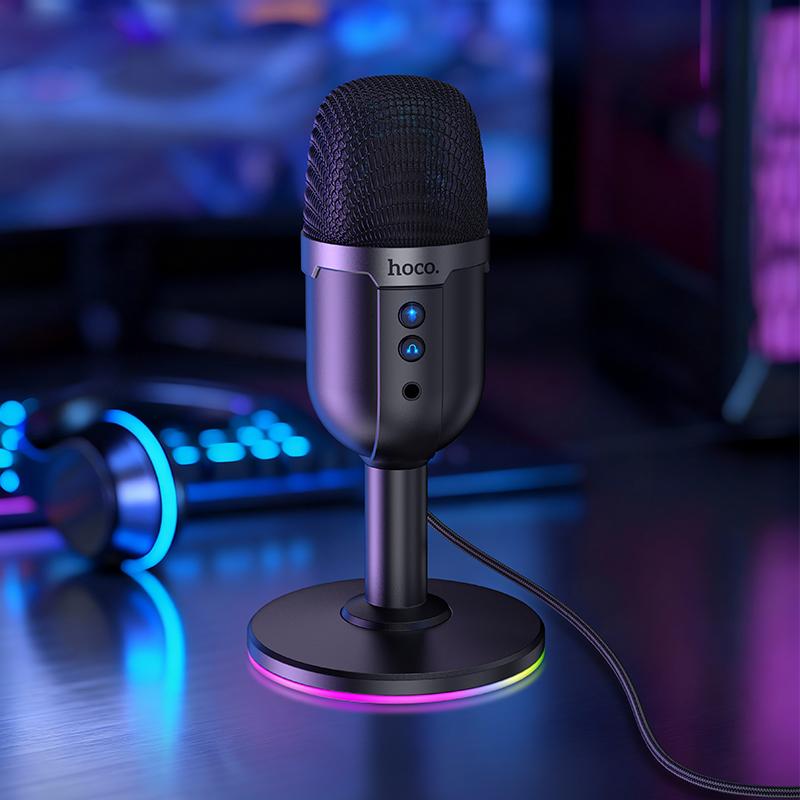 hoco L25 Bright USB-A Port RGB Desktop Microphone(Black)