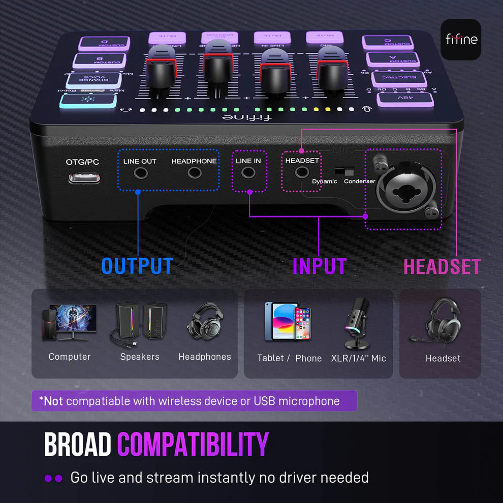 FIFINE SC3 RGB Audio Mixer with ZX-777 RGB Microphone