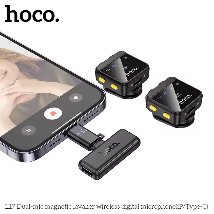 HOCO L17 ميكروفون لاسلكي رقمي مغناطيسي مزدوج الميكروفون لهاتف iPhone/Type-C 
