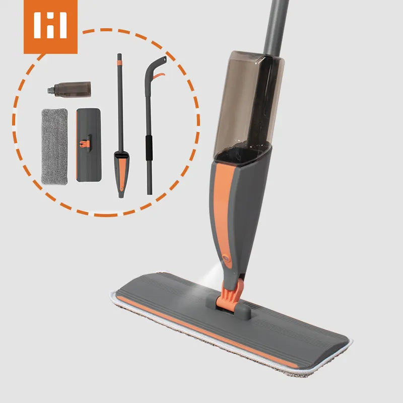 ممسحة رش من الألياف الدقيقة مع زجاجة إعادة تعبئة سعة 420 مل، ممسحة مسطحة للتنظيف الجاف والرطب للأرضيات 