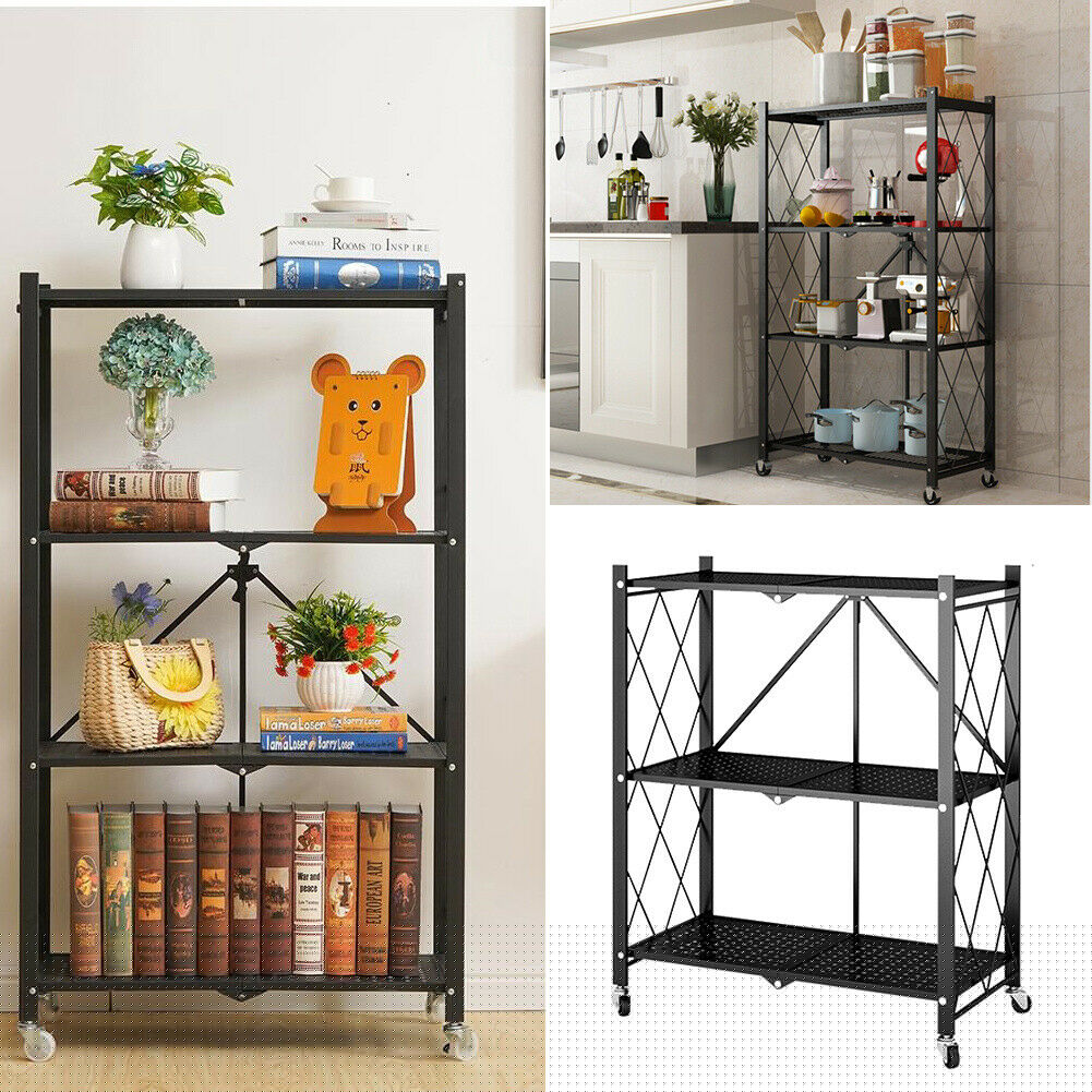 4 Layer Steel folding rack shelf with wheels