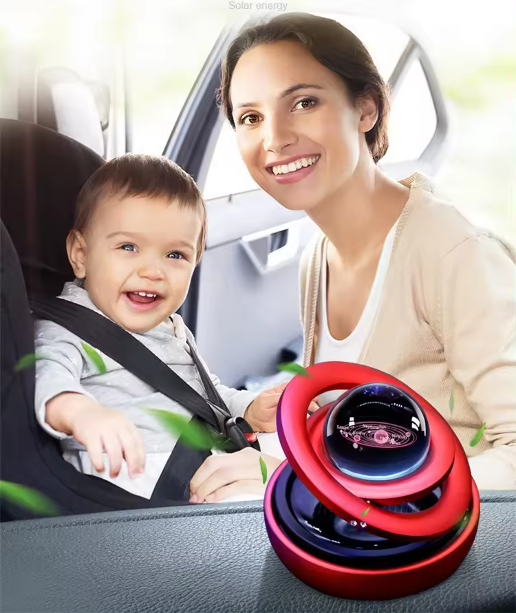 Car Solar Perfume Air Freshener Auto Rotation Double Ring Suspension Essential Oil Diffuser Aromatherapy